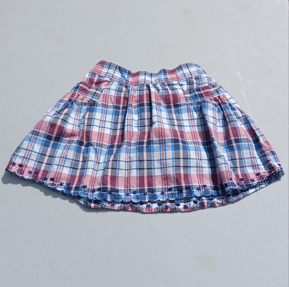 OshKosh B'Gosh Plaid Skort Red White Blue Skirt Girls 6x Pockets Embroidered